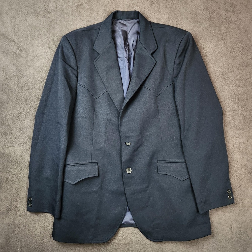 Circle S Western Blazer Mens 42R Blue Sport Coat Made‎ in USA 2 Button Yoke